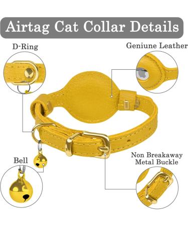 Oopsdoggy Leather Airtag Cat Collar with Bell - Tear-Resistant GPS Collar for Cats & Small Dogs - Light Yellow | Apple Airtag Holder - Buy Online on GoSupps.com