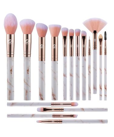 16PCs Marble Makeup Brushes Set Premium Synthetic Face Eye Lip Make Up Brush Kits for Foundation, Powder,Eyeshadow,Eyebrow,Eyelash,Eyeliner,Blending,Concealer,Contour,Highlight (Pink)…