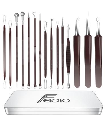 2023 Updated 15 PCS Pimple Popper Tool Kit Blackhead Remover Comedone Acne Extractor Tools Professional Sharp Stainless Skin Blemish Removal Pimple Tools with Metal Case Brown
