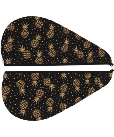 Quick-Dry Hair Towel Wrap - Glitter Pineapples | Hair Turban & Drying Towel with Button for Fast Hair Drying - Buy Online on GoSupps.com