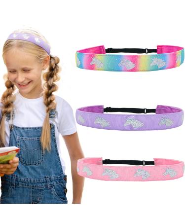 Bellisia Unicorn Elastic Headbands for Girls Kids Teen Cute Non Slip Hairbands Wide Head Bands Stretchy Sports Hairband for Yoga Adjustable Hair Band Hair Accessories