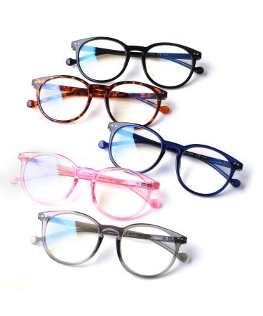 Kerecsen 5 Pack Reading Glasses for Women and Men Large Frame Round Readers Spring Hinges 5 Pack Mix Color 2.25 x