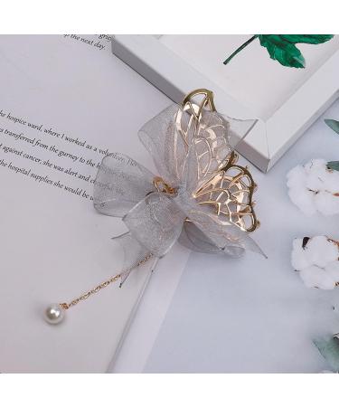 Elegant Butterfly Hair Clip with Loop Band & Pearl Pendant - Slide-Resistant Metal Accessory for Thin & Thick Hair - 1 PC - Buy Online on GoSupps.com