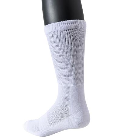 Yomandamor Men's Diabetic Crew Socks - Breathable Cotton Non-Binding Cushioned - 4-Pair Size 10-13 White - International Shipping Available - Buy Online on GoSupps.com