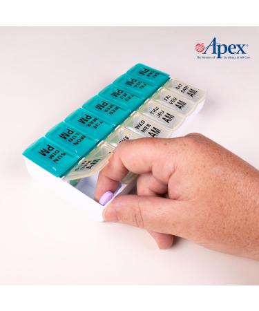 Apex Twice-A-Day Weekly Pill Organizer Weekly Pill Organizer 2 Times a Day Color-Coded Easy-Open See-Through Lids Organize Medication or Vitamins by AM PM or Morning and Bedtime Green/Yellow - Buy Online on GoSupps.com