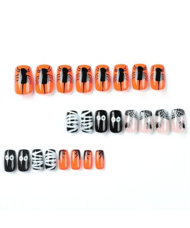 24PCS Halloween Spider Square False Nails - Black White Spider Web Design - Fake Nails for Women Girls - Halloween Party Press on Nails - Buy Online on GoSupps.com