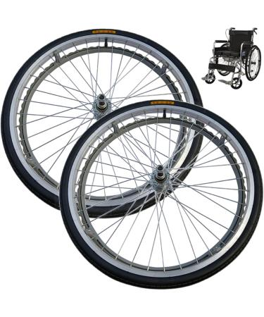 Wheelchair Rear Wheel 24inch (Pair) Pneumatic Rear Wheel Replacement for Manual Wheelchair Anti-Slip Wheelchair Wheel Assembly Bearing 14mm Black