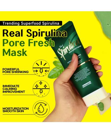 Real Spirulina Pore Perfect Mask 100g | Best Clay Face Mask for Skincare Detox & Pore Minimizing | Korean Skincare & Green Tea Infused - Buy Online on GoSupps.com