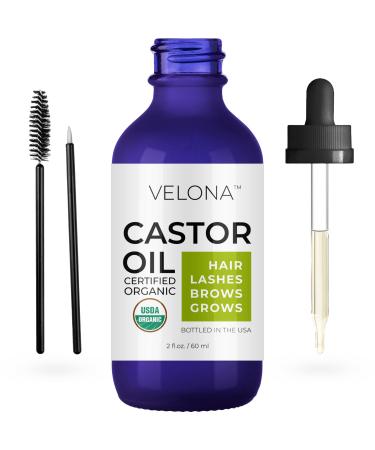 velona USDA Certified Organic Castor Oil - 2 oz | Stimulate Growth Eyelashes  Eyebrows  Hair | Cold pressed  Natural Oil  USP Grade | Hexane Free  Lash Boost Serum  Caster | Starter Kit  Organic Castor Oil 2oz