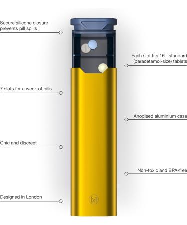 Premium Metal 7-Day Pill Box by Mannox - Yellow | Weekly Pill Organizer - Buy Online on GoSupps.com