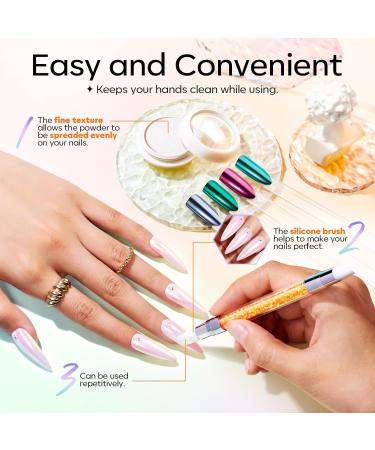 Modelones Chrome Nail Powder Set - White Pearl Effect 4Pcs Powder, Silicone Brush, Cotton Swabs & Color Display Sticks - Buy Online on GoSupps.com