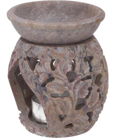 GURU Shop Indian Fragrance Lamp | Essential Oil Diffuser & Tealight Holder | Aromatherapy Aroma Lamp | Spill Stone Round Flower Tendril 1 (Cream White 8x6x6 cm) - Buy Online on GoSupps.com