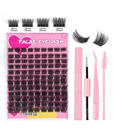 108 Clusters Lash Clusters DIY Lash Eyelash Extension Kit False Eyelashes Glue Bond and Seal Volume Fluffy C D Curl Natural at Home Waterproof Lasting for 2 Weeks Korean Pbt Material(natural set)