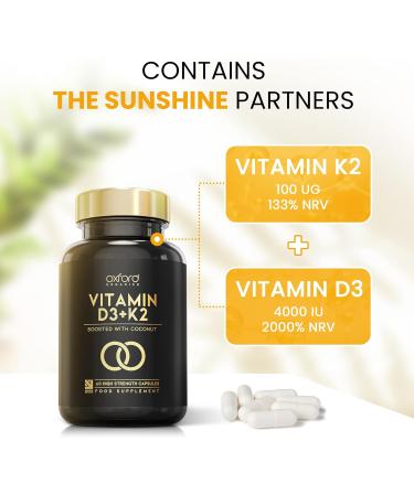 High Strength Vitamin D3 K2 Capsules - 4000 IU D & 100mcg K MK7 - Coconut MCTs for Absorption | 60 Capsules, 2 Month Supply | UK Made & Vegetarian - Buy Online on GoSupps.com