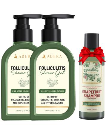 ABERA Folliculitis Shower Gel with Wild Bitter Melon Extract Reduces Back Acne & Hyperkeratosis Supports Clearer-Looking Skin & Smooth Texture 2 Boxes + Gift Hair Regrowth Shampoo