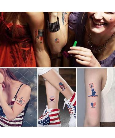 4th of July Temporary Tattoos - 100pcs Fake Tattoos for Kids & Adults | Independence Day Body Art Stickers in Red White Blue | Memorial Day, Labor Day, USA National Flag Decor - Buy Online on GoSupps.com