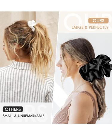 9.5 inch Silk Oversized Scrunchies 3 Pack - Extra Large Satin Hair Ties for Women and Girls - Black Black Black - Buy Online on GoSupps.com