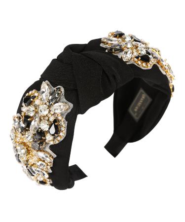 QIANXUAN Solid Color Wide Headbands For Women Diamond Rhinestone Headbands For Women Top Knot Headband Crystal Handmade Jewelry Girls Hair Accessories Glisten Fashion Hairband Diamond headbands-6