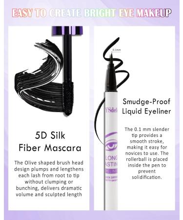 LYSdefeu 5D Blue Silk Fiber Mascara and Blue Liquid Eyeliner Set Waterproof and Smudgeproof Liquid Eyeliner Long Lasting Volume Curly Lengthening Mascara for Parties Colorful Eye Makeup4 Blue - Buy Online on GoSupps.com