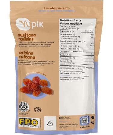 Yupik Sultana Raisins 285 g Gluten-Free Kosher Plump Dried Fruits Naturally Sweet Unsweetened Seedless Healthy Snacks - Buy Online on GoSupps.com