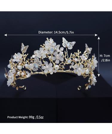 Bridal Butterfly Flower Tiara Crown | Rhinestone Pearl Headpiece for Women and Girls - Perfect for Wedding, Birthday Party | Gold Fairy Crown Hair Accessories - Buy Online on GoSupps.com