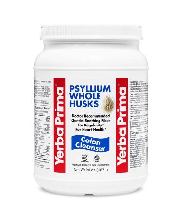 Yerba Prima Psyllium Whole Husks Fiber Supplement - Colon Cleanse - Gut Health - Vegan Non-GMO Gluten Free - 20oz - 1 Pack (114 Servings Each)