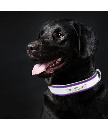 Senristar Personalized Reflective Leather Dog Collar - Engraved Name Tape for Small Medium & Large Dogs & Cats - XS (1.5cm Width Neck 19-25cm) - Violet - Buy Online on GoSupps.com