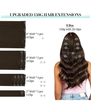 Doores Clip-In Extensions - 22 Dark Brown Remy Real Hair 9 Pieces 150g - Thick Natural Straight Extensions - Buy Online on GoSupps.com