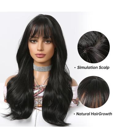 Shop Natural Long Black Wigs for Black Women - Curly Brunette Heat-Resistant with Bangs - Buy Online on GoSupps.com