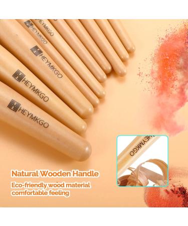 HEYMKGO 12pc Travel Size Makeup Brush Set with 2pc Sponges | Wooden Handle Brushes for Foundation, Blush, Eyeshadow & More - Buy Online on GoSupps.com