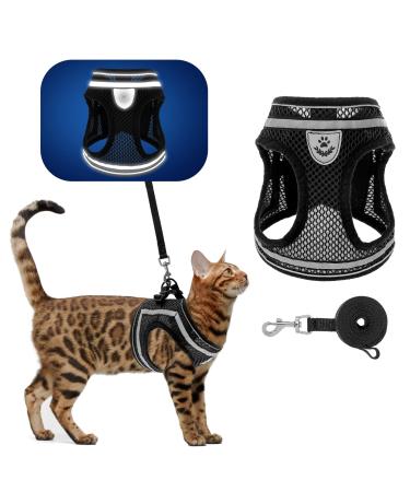 PUPTECK Breathable Cat Harness and Leash Set - Escape Proof Cat Vest Harness, Reflective Adjustable Soft Mesh Kitty Puppy Harness, Easy Control for Outdoor Walking M: chest girth: 14 - 16 in Black