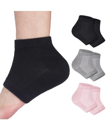 3 Pairs Moisturizing Heel Socks - tifanso Heel Socks for Dry Cracked Feet, Gel Heel Repair Socks for Cracked Heels, Moisture Socks for Women Dry Feet, Moisturizing Spa Socks for Overnight (Regular) regular Pink, Black, Gray