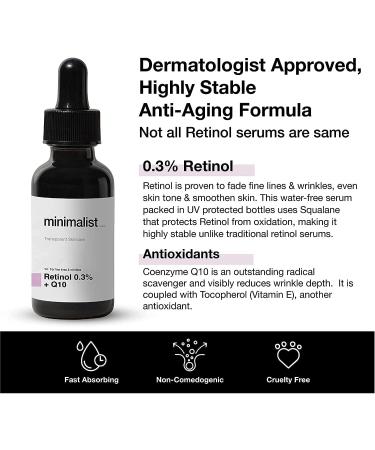 A.K. Minimalist 0.3% Retinol Serum for Face for Anti Aging | Night Face Serum with Retinol & Q10 to Reduce Fine Lines & Wrinkles | for Women & Men - Buy Online on GoSupps.com
