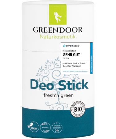 GREENDOOR Deodorant stick fresh'n green 50g, solid deodorant with fresh scent, safe and long-lasting deodorant effectiveness, organic mixed deodorant stick without aluminum vegan without plastic