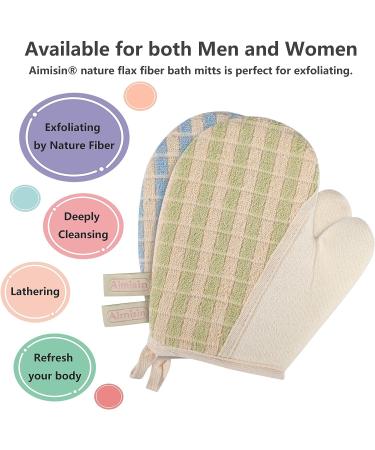 Aimisin Linen Bath Gloves Set for Deep Cleaning and Body Massage | Double Sided Shower Scrubber Mitts for Spa Experience - Buy Online on GoSupps.com