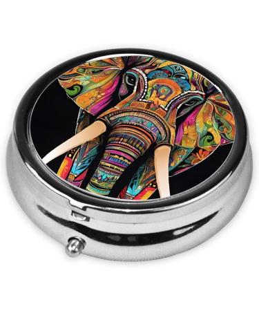 Colorful Elephant Round Pill Box | 3 Compartment Portable Travel Organizer for Vitamins & Medicine - Buy Online on GoSupps.com