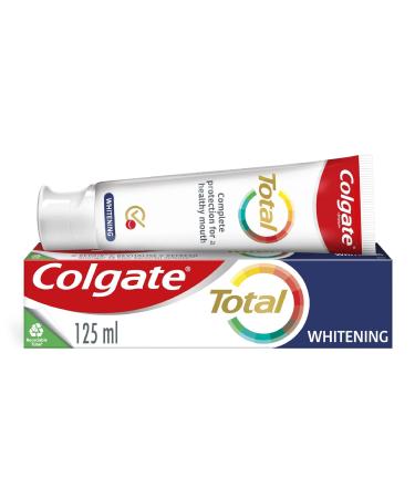 Colgate Total Whitening Fluoride Toothpaste 125ml | Effective stain removal | Complete protection for your whole mouth against cavities strengthens enamel and freshens breath 125 ml (Pack of 1) Whitening