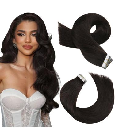 Moresoo Tape in Hair Extensions Human Hair 28 Inch Invisible Tape in Extensions Darkest Brown Hair Extensions Tape in 20 Pieces/50g #2 28 Inch #2