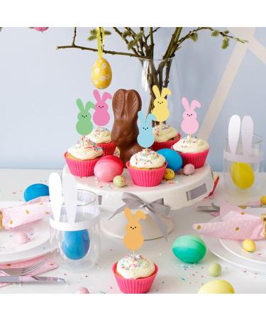 Whaline 60Pcs Easter Cupcake Topper Double-Sided Easter Bunny Cupcake Picks Colorful Rabbit Food Picks for Easter Spring Party Supplies Cake Decorations - Buy Online on GoSupps.com