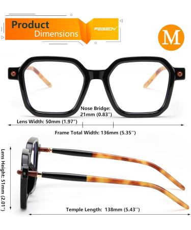 FEISEDY Square Non-Prescription Clear Lens Glasses Frame - Blue Light Blocking Eyeglasses for Men & Women - Stylish B0155 Black 50mm - Buy Online on GoSupps.com