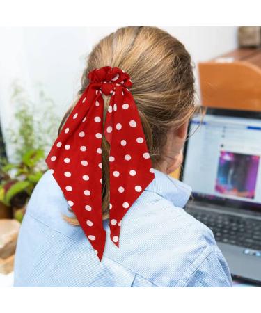 Cinaci 12 Pack Stretchy Hair Scrunchies with Long Ribbon Bow - Floral, Polka Dot, Solid Hair Ties for Women and Girls - Buy Online on GoSupps.com