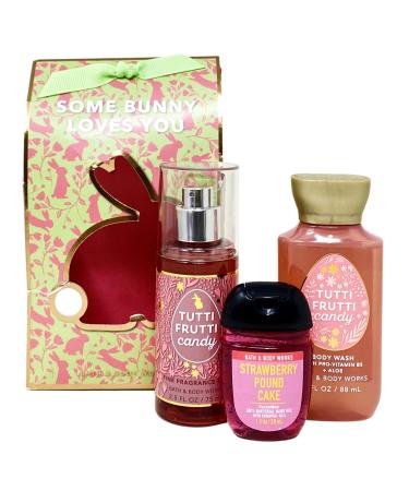Bath and Body Work TUTTI FRUTTI CANDY Some Bunny Loves You 3 Piece Travel Size Gift Bag Set pink