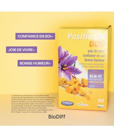 Orthonat - Positiv.ON DUO - Moral and Wellness Supplement - 240 mg Turmeric Extract per Capsule - Saffr'Activ Saffr'Activ Bacillus Coagulans MTCC5856-90 Capsules - Buy Online on GoSupps.com