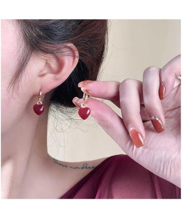 Vintage Heart Dangle Earrings | Red Coral Love Huggie Hoops | Gold Jewelry for Women International Shipping Available - Buy Online on GoSupps.com