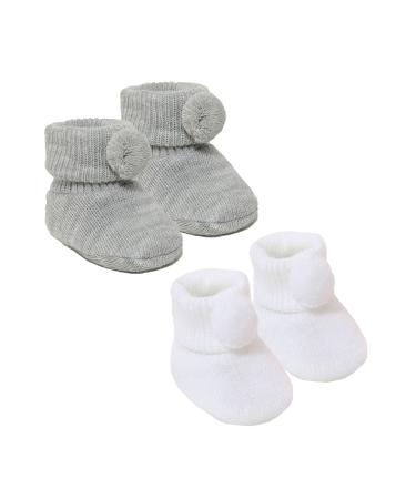 Royal Icon Newborn Baby Booties 0-3 Months Baby Boys Girls Pom Pom Booties Adorable Warm Soft Stylish Bootees Ideal for Indoor and Outdoor Use RI408 3 Months White Grey Ri408