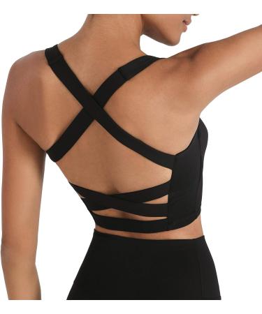 Romansong Padded Criss-Cross Back Tank Top | Women's Strappy Yoga Sports Bra - Black, Medium - Buy Online on GoSupps.com