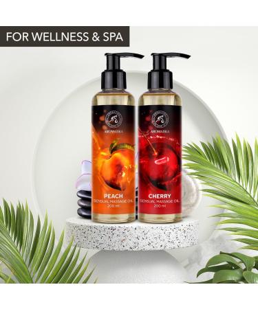 Buy Sensual Massage Oil Set 2x200ml - Peach & Cherry - Edible Kissable Body Oil with Almond Grape Seed & Macadamia Oils - Perfect for Couples - Buy Online on GoSupps.com