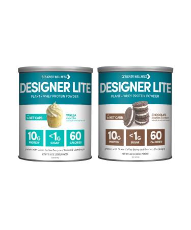 Designer Wellness, Designer Lite, Low Calorie Natural Protein, Prebiotic Fiber, Key Vitamins & Minerals, Vanilla Cupcake and Chocolate Cookies & Cream Bundle