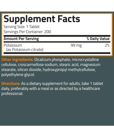 Bronson Potassium Citrate 99mg Essential Mineral Non-GMO, 200 Vegetarian Tablets - Buy Online on GoSupps.com