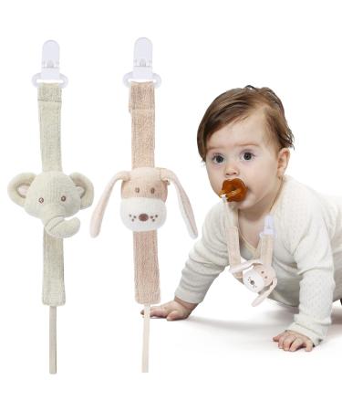 2-pack pacifier chain organic cotton cotton beef pacifier strap for all pacifiers and toys with hole pacifier chains girls and young (0-36 months) dogs & elephant elephant dog